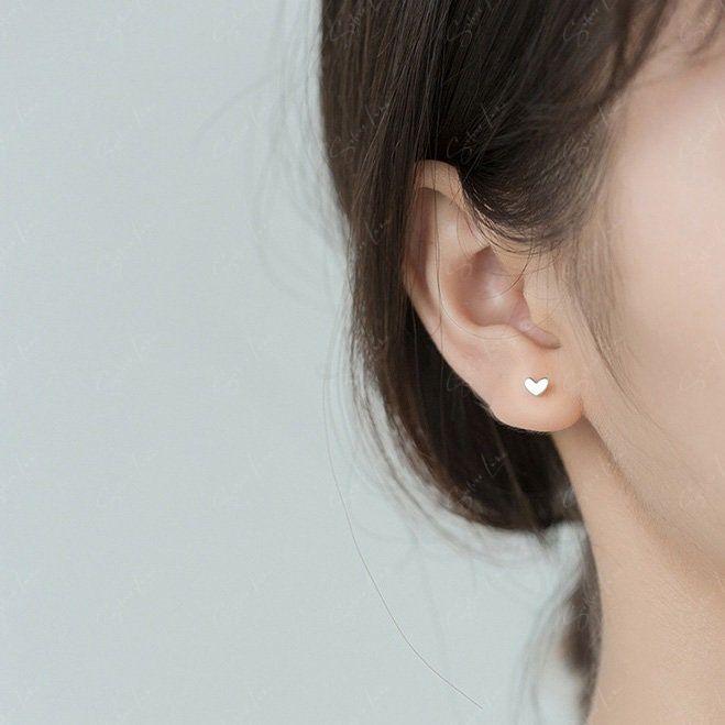 Tiny Minimalist Heart Sterling Silver Stud Earrings