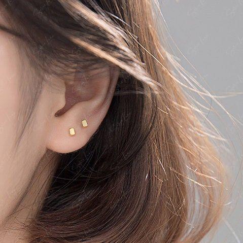 Minimalist Square Block Stud Earrings Gold