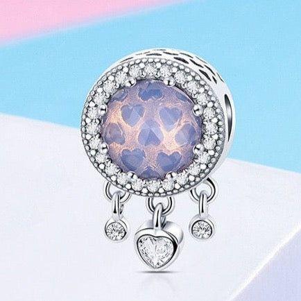 Radiant Heart Glass Bead Sterling Silver Charm Purple
