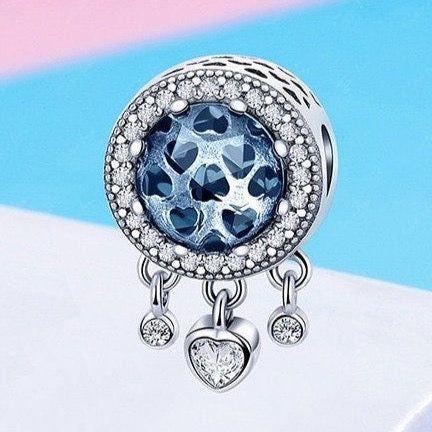 Radiant Heart Glass Bead Sterling Silver Charm Blue