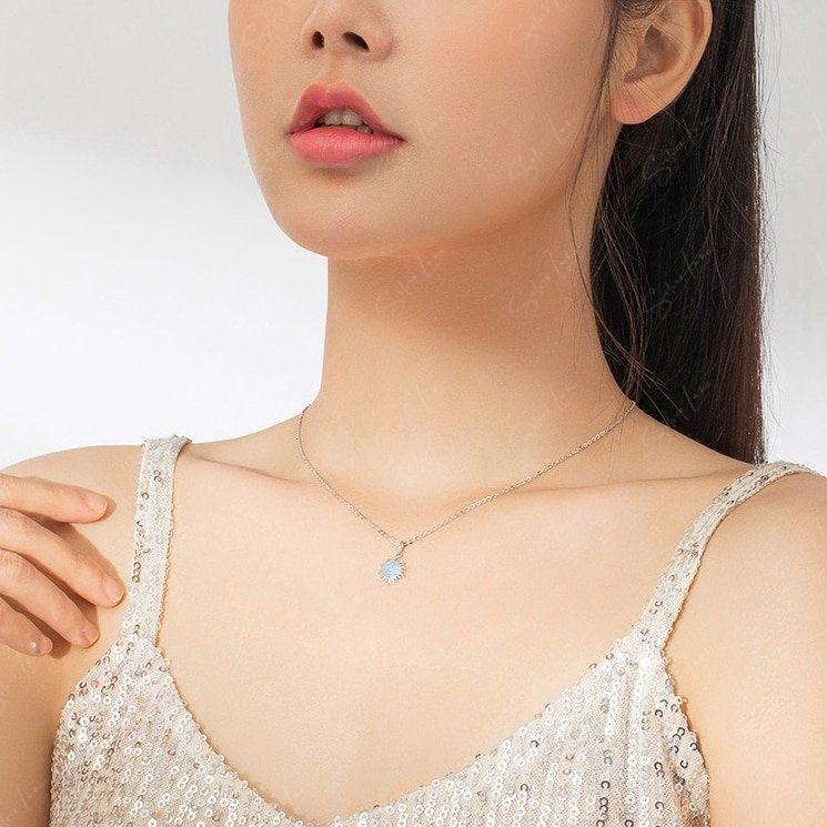 Opal Sun Pendant Silver Necklace