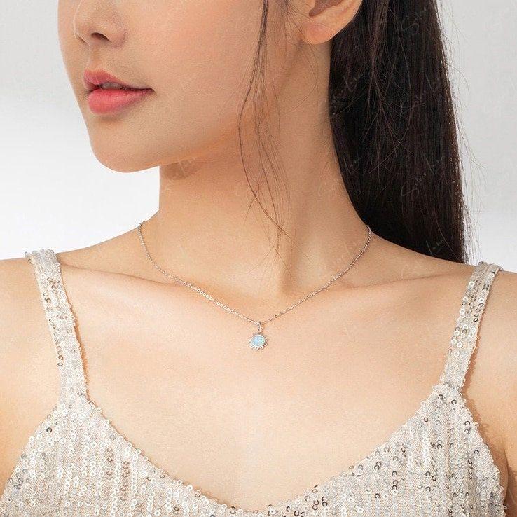Opal Sun Pendant Silver Necklace
