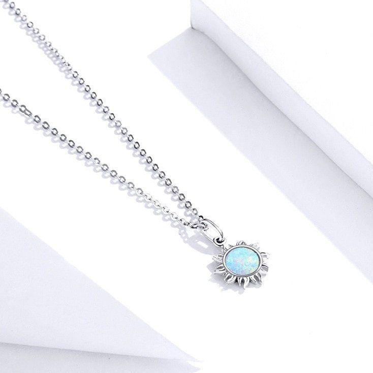 Opal Sun Pendant Silver Necklace