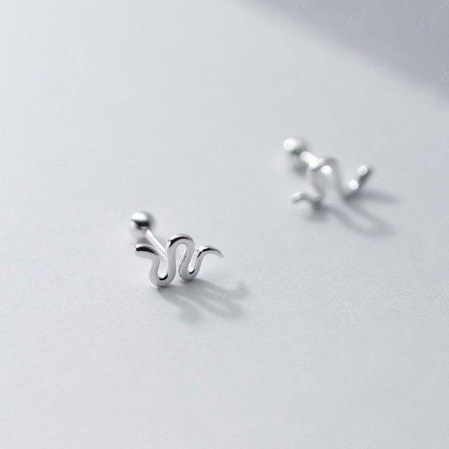 Snake Screw Back Sterling Silver Earrings