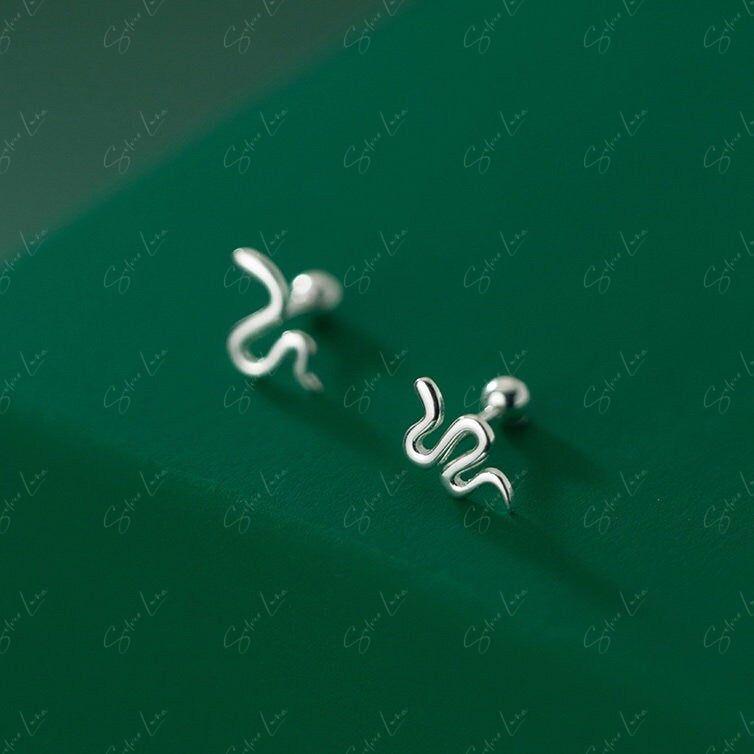 Snake Screw Back Sterling Silver Earrings