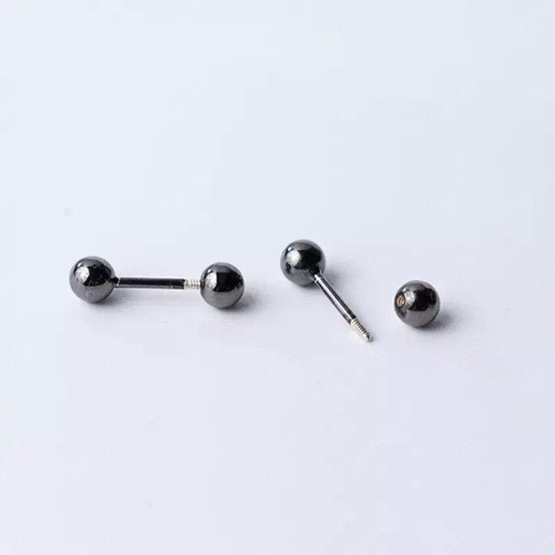 Shiny Metallic Black Ball Screw Earrings