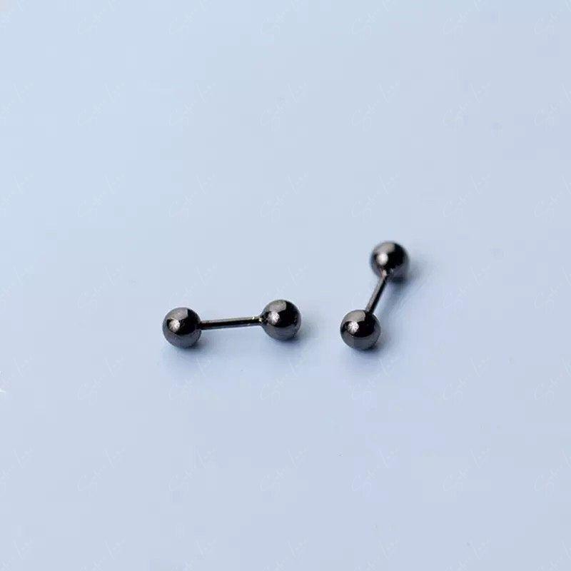 Shiny Metallic Black Ball Screw Earrings