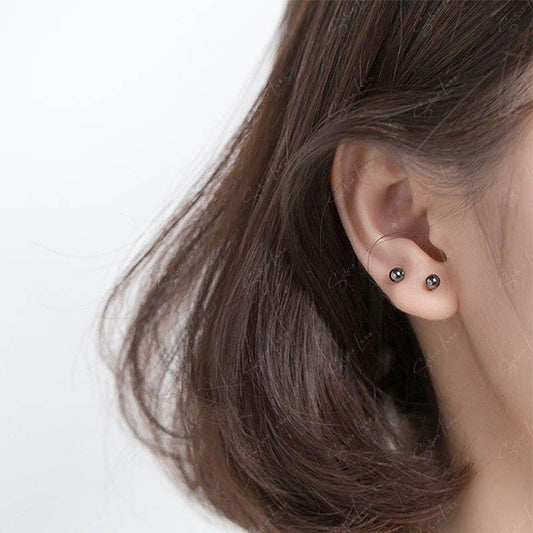 Shiny Metallic Black Ball Screw Earrings