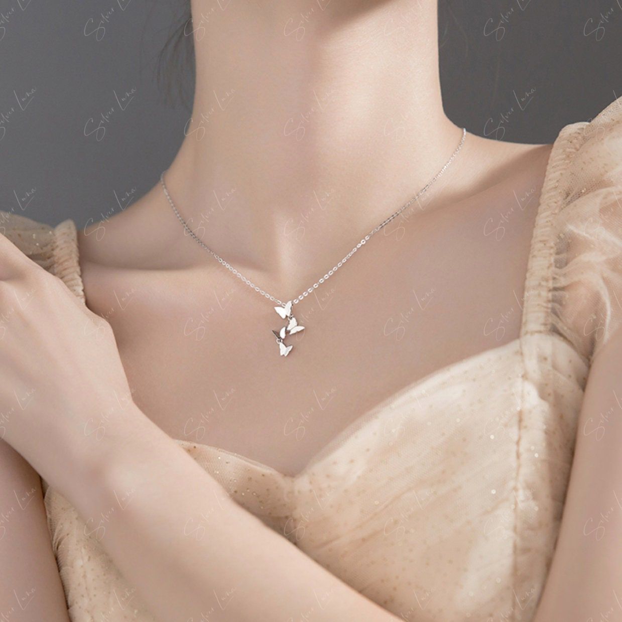 Cluster Of Butterflies Pendant Necklace Silver