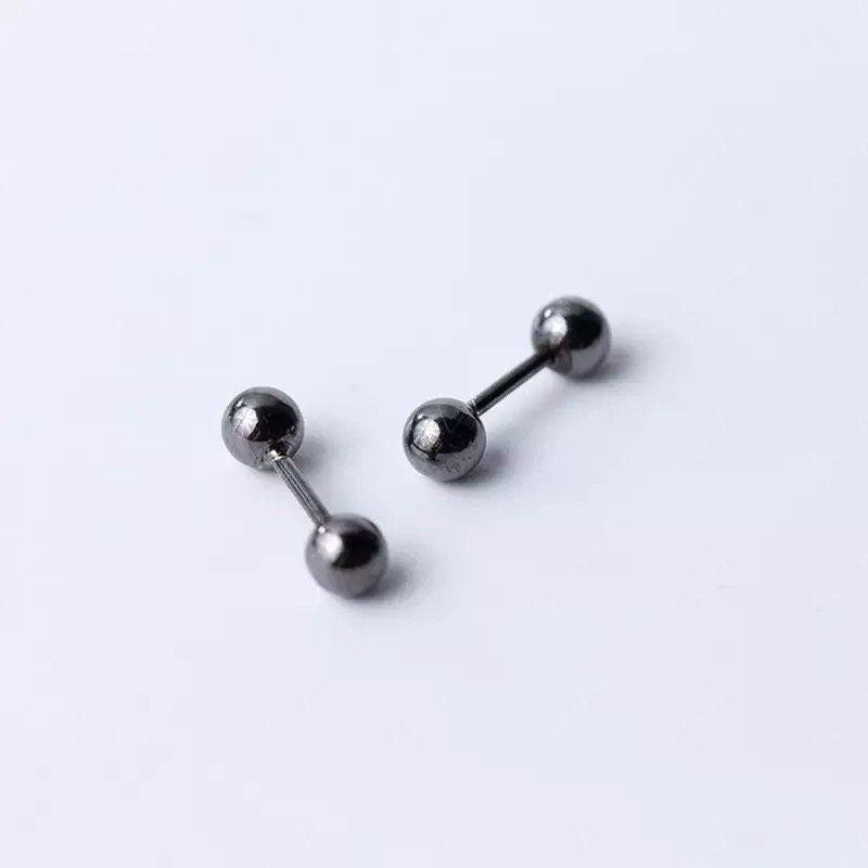 Shiny Metallic Black Ball Screw Earrings