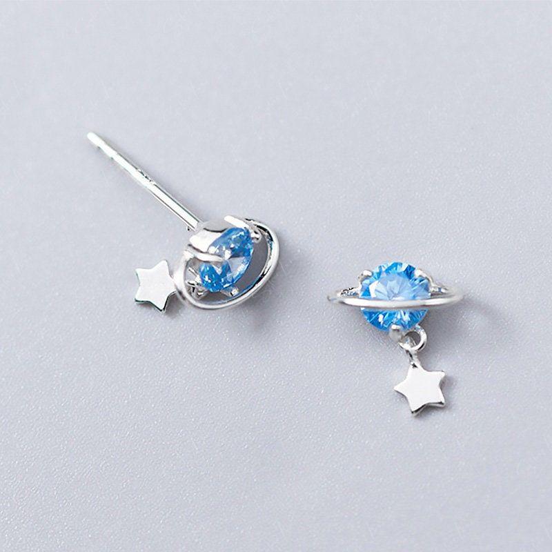 Planet Star Drop Sterling Silver Stud Earrings