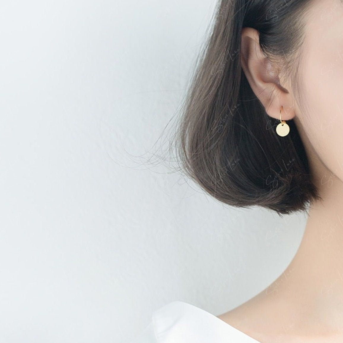 Simple Minimalist Circle Tag Hoop Earrings