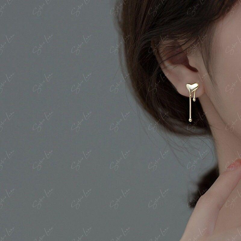 Dripping Heart Sterling Silver Stud Earrings