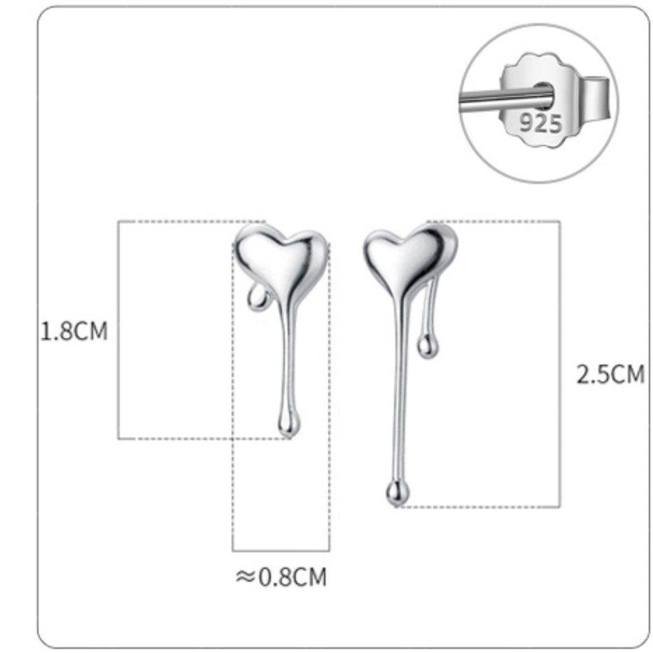 Dripping Heart Sterling Silver Stud Earrings