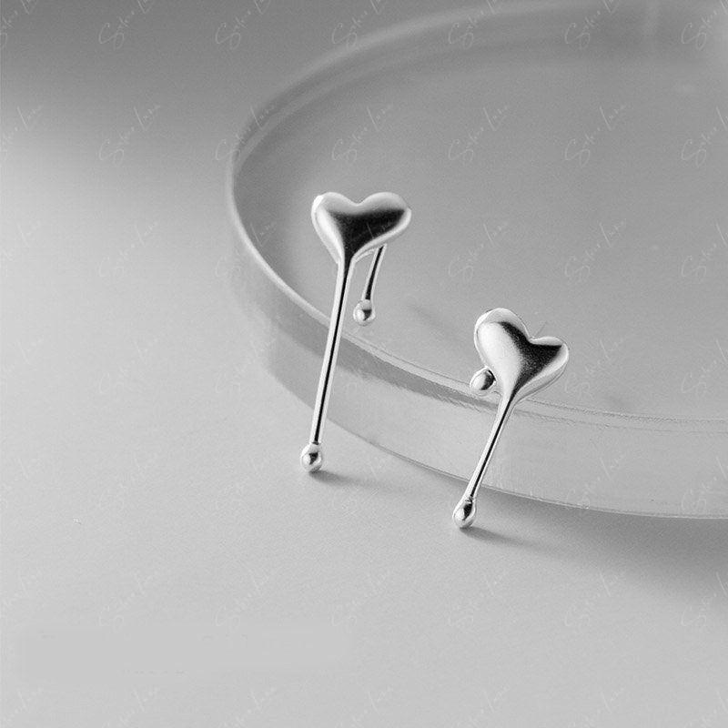 Dripping Heart Sterling Silver Stud Earrings