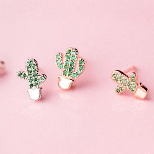 Green Cactus Plant Stud Earrings