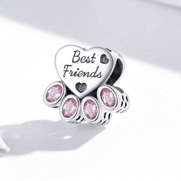 Pink Zircon Paw Charm For Bracelets