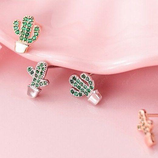 Green Cactus Plant Stud Earrings