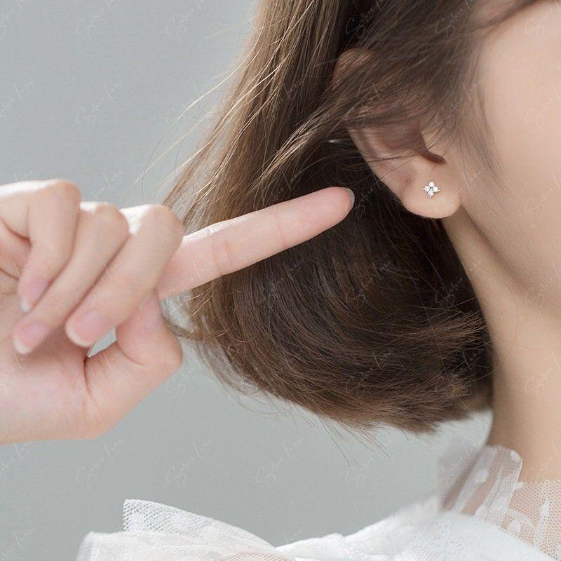 Tiny Stud Screw Back Earrings Silver