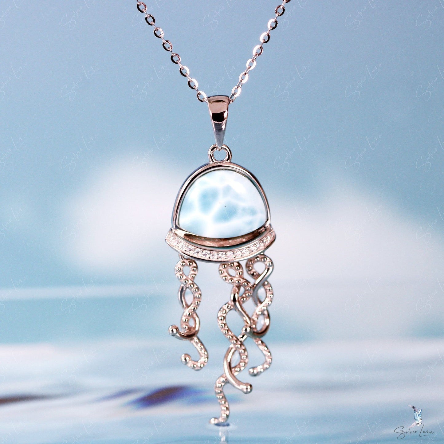natural stone Larimar pendant necklace