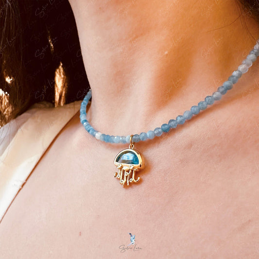 jellyfish blue chalcedony choker necklace