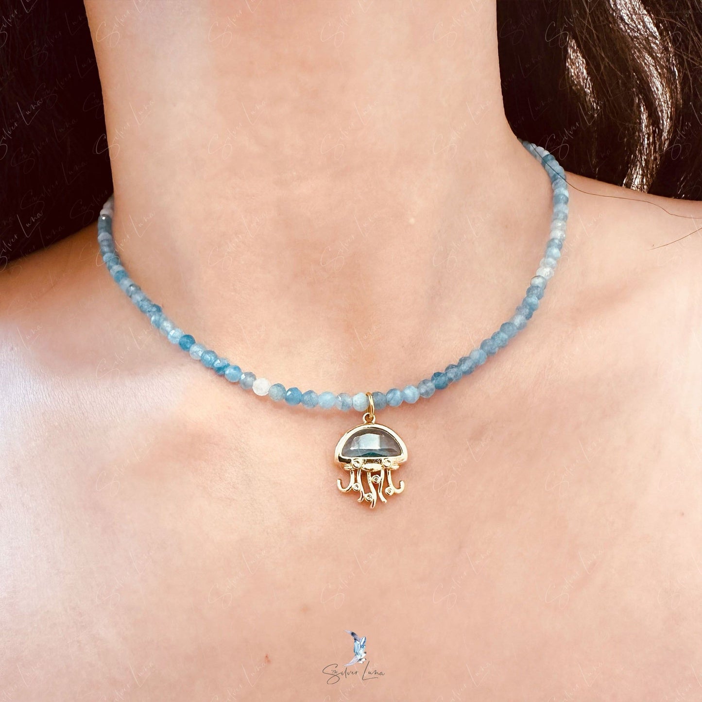 jellyfish blue chalcedony choker necklace