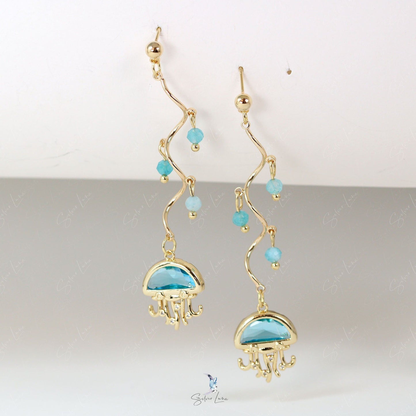 ocean blue jellyfish earrings
