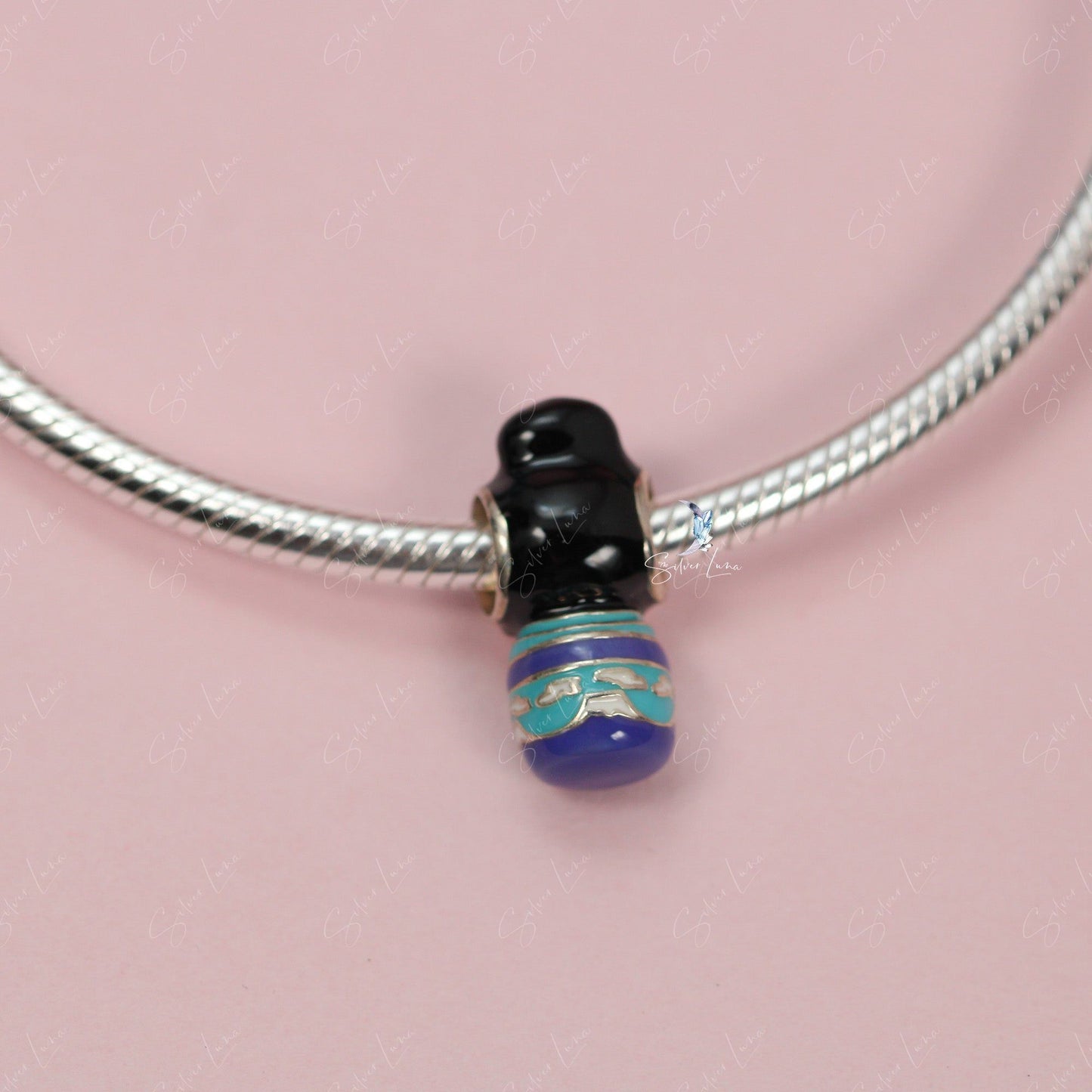 Japanese motif sterling silver enamel charm