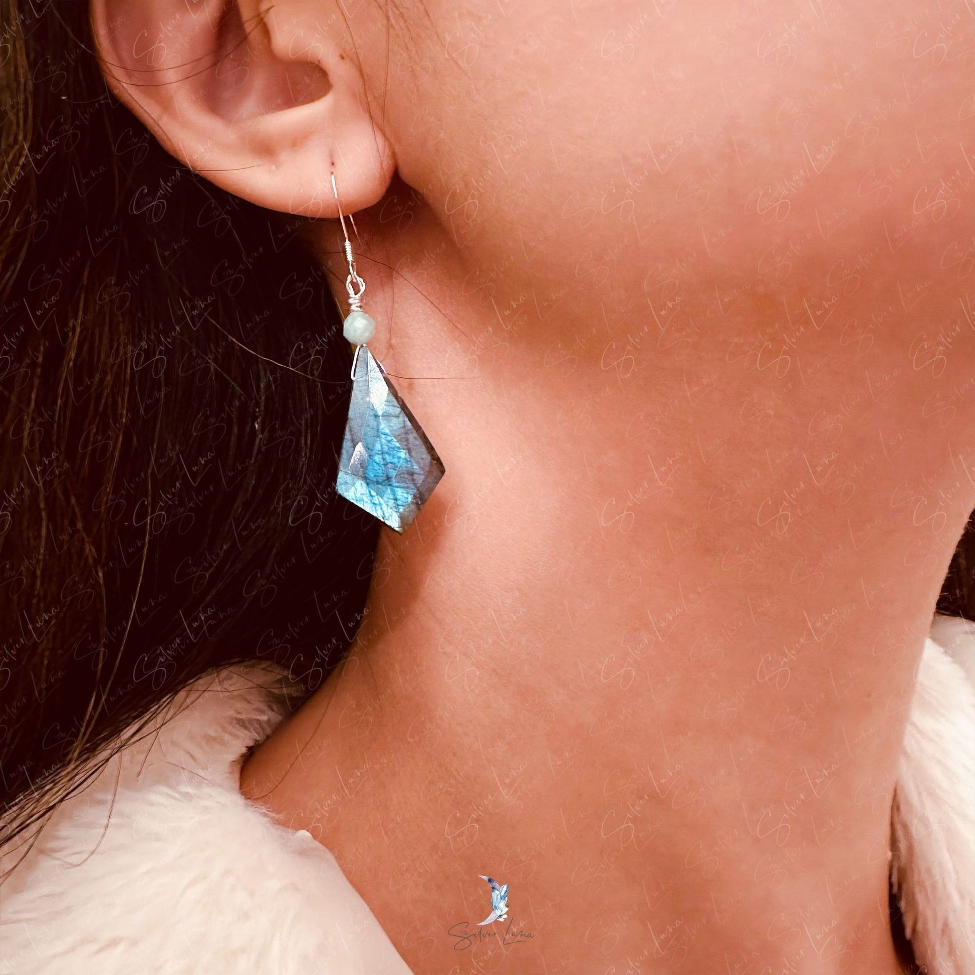 diamond cut labradorite dangle drop earrings