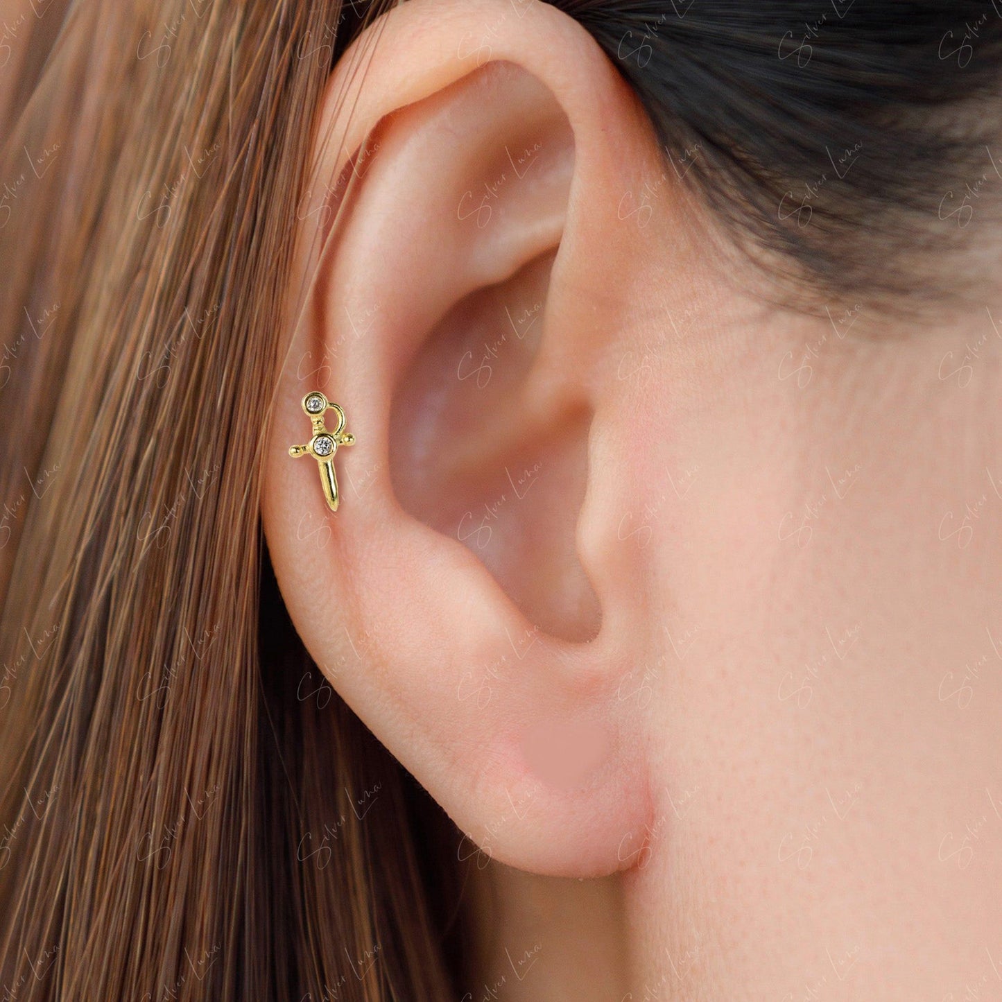 Little dagger screw back stud earrings