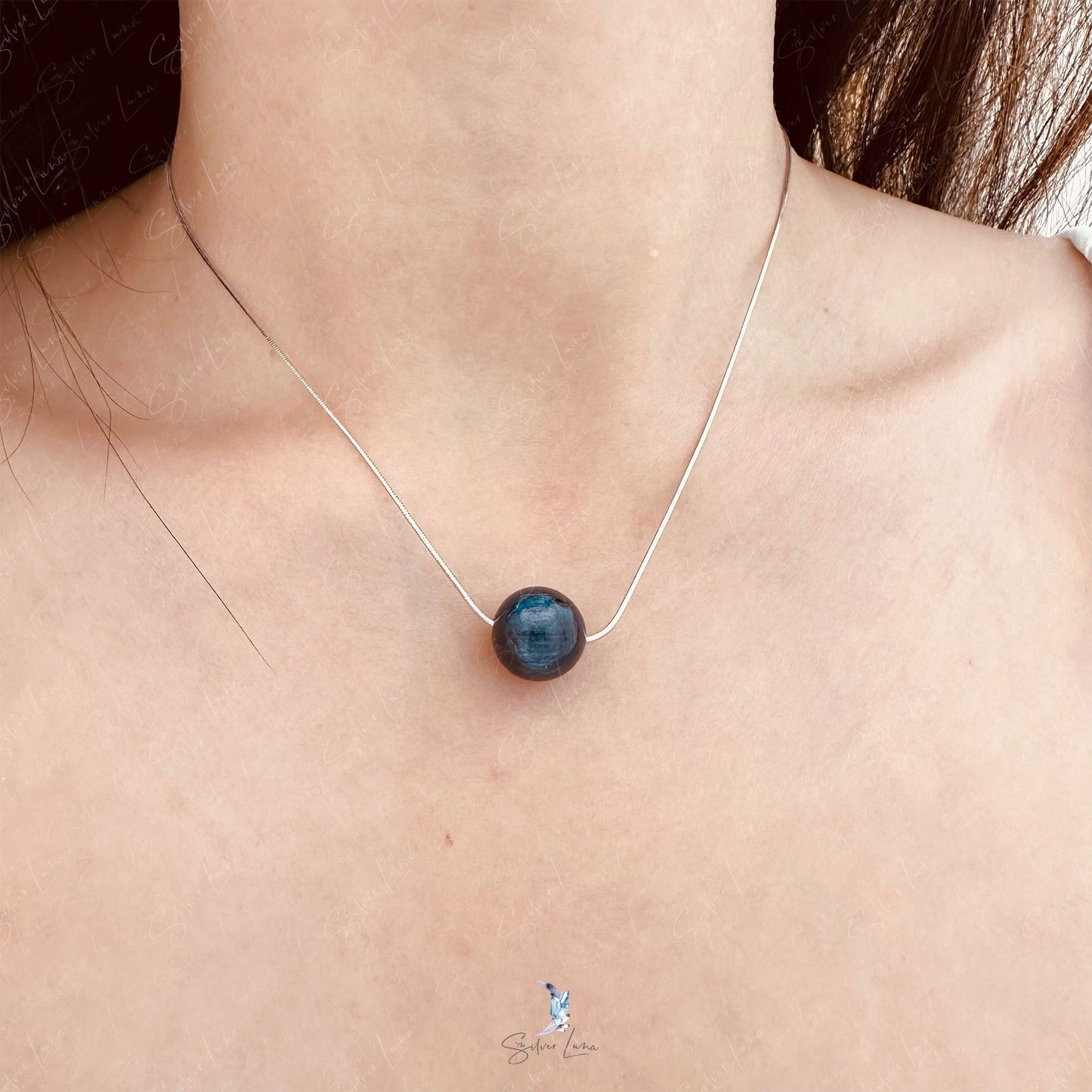 Kyanite bead sterling silver snake chain necklace