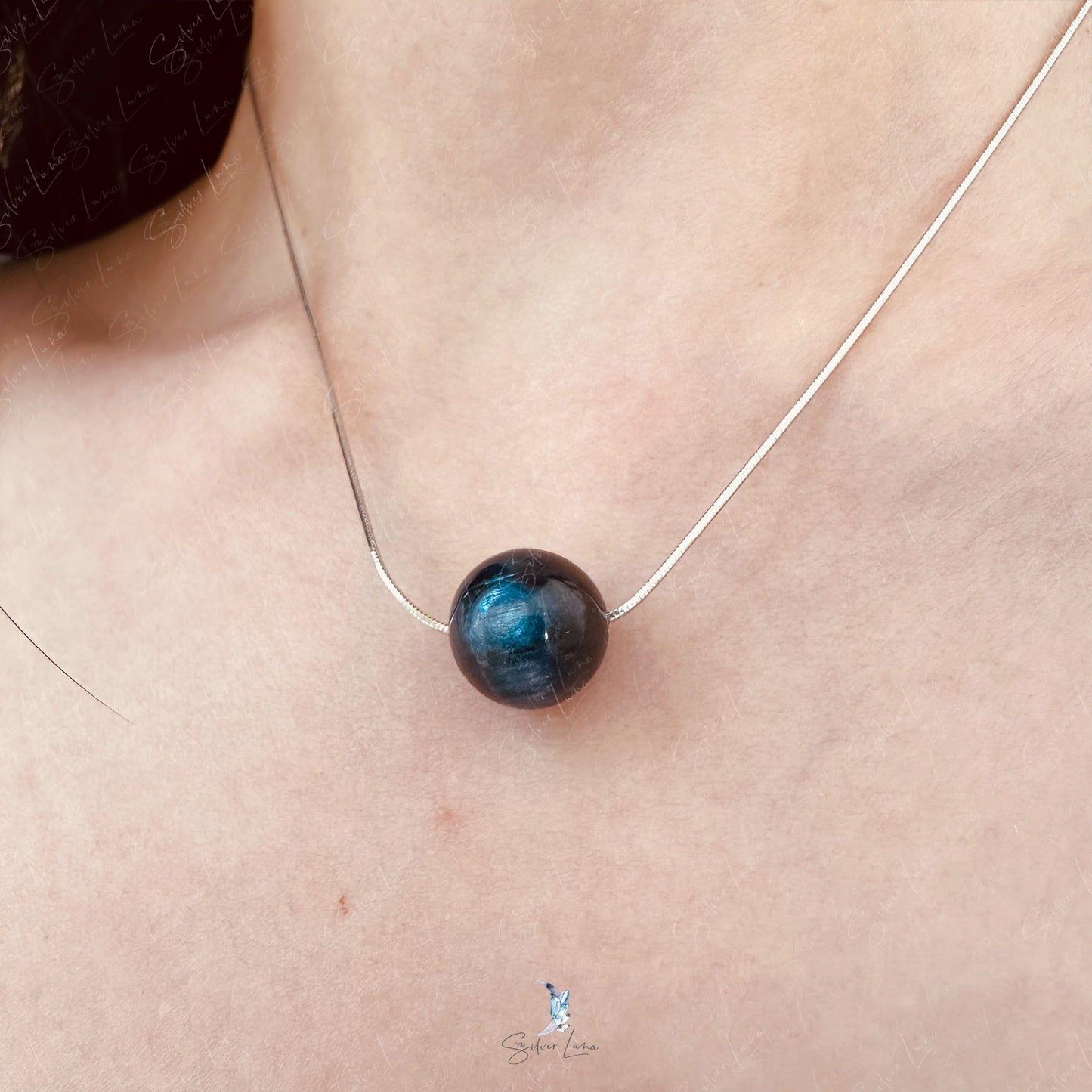 kyanite bead sterling silver necklace