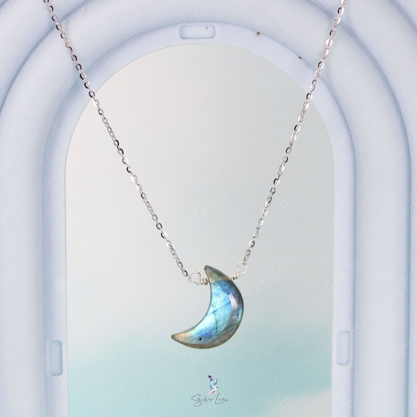 crescent moon labradorite pendant necklace