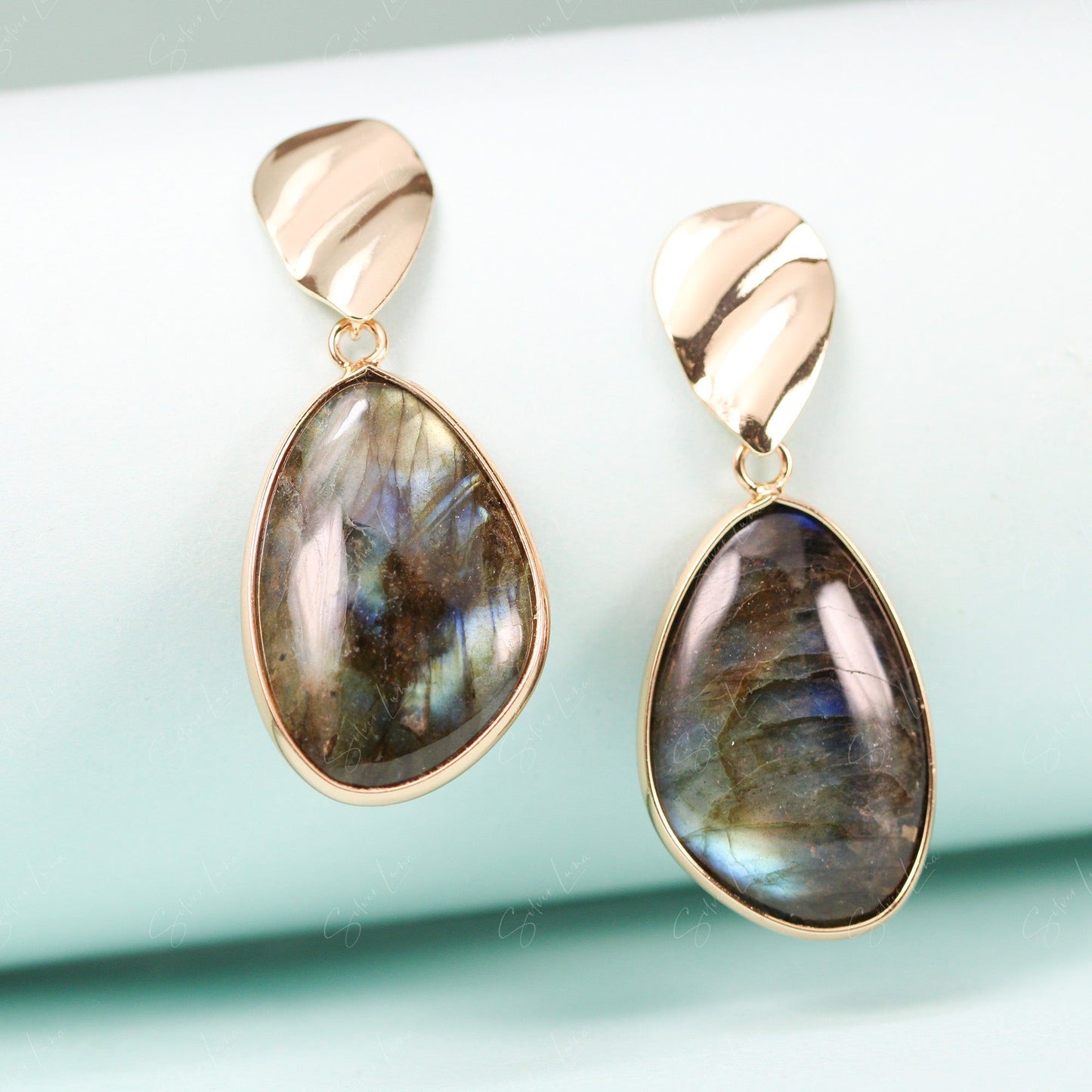 Teardrop Labradorite statement dangle drop earrings