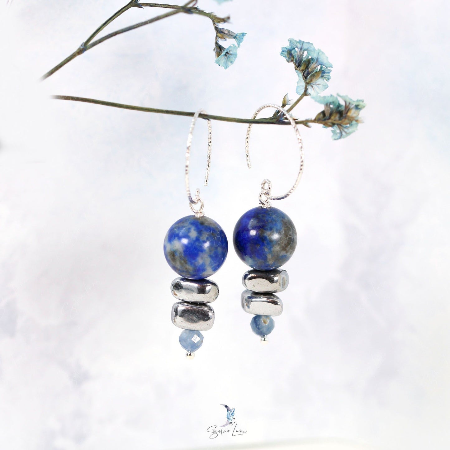 Lapis Lazuli natural stone dangle drop earrings