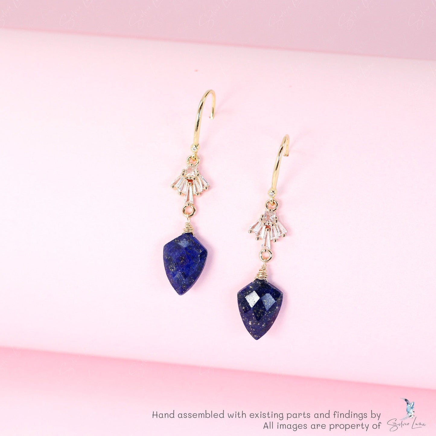 Lapis Lazuli fan charm dangle drop earrings