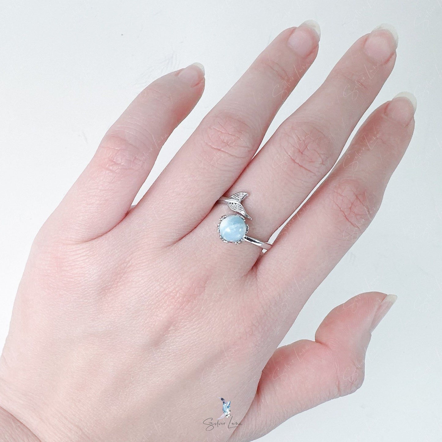 Larimar mermaid silver ring