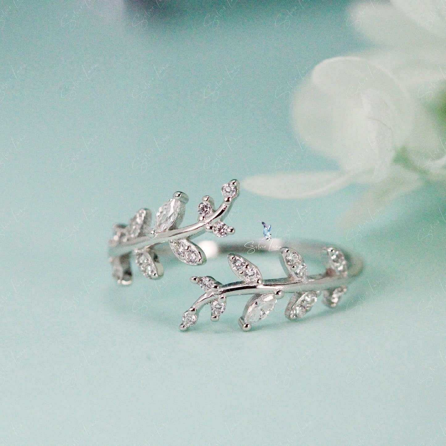 Leaves wrap adjustable ring in sterling silver