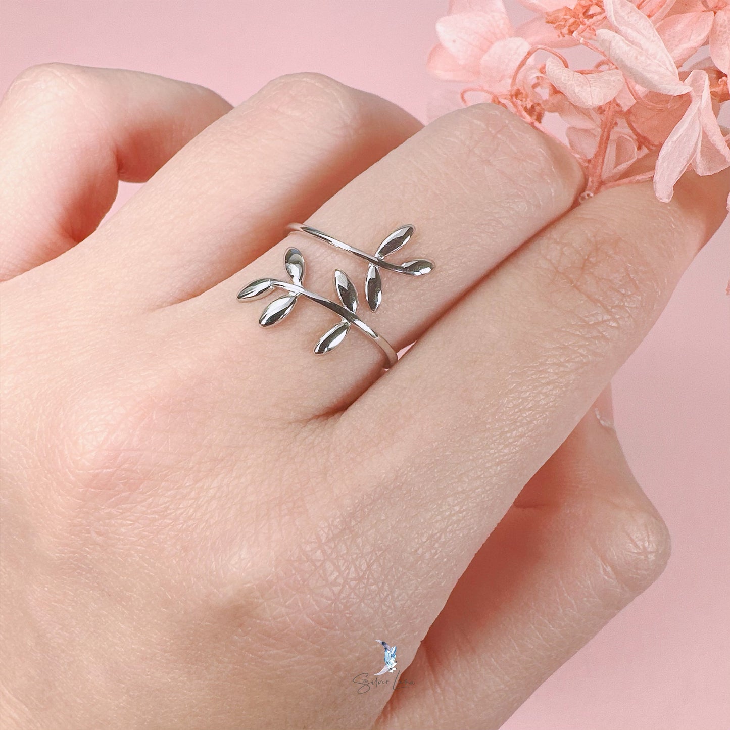 adjustable leaves wrap silver ring