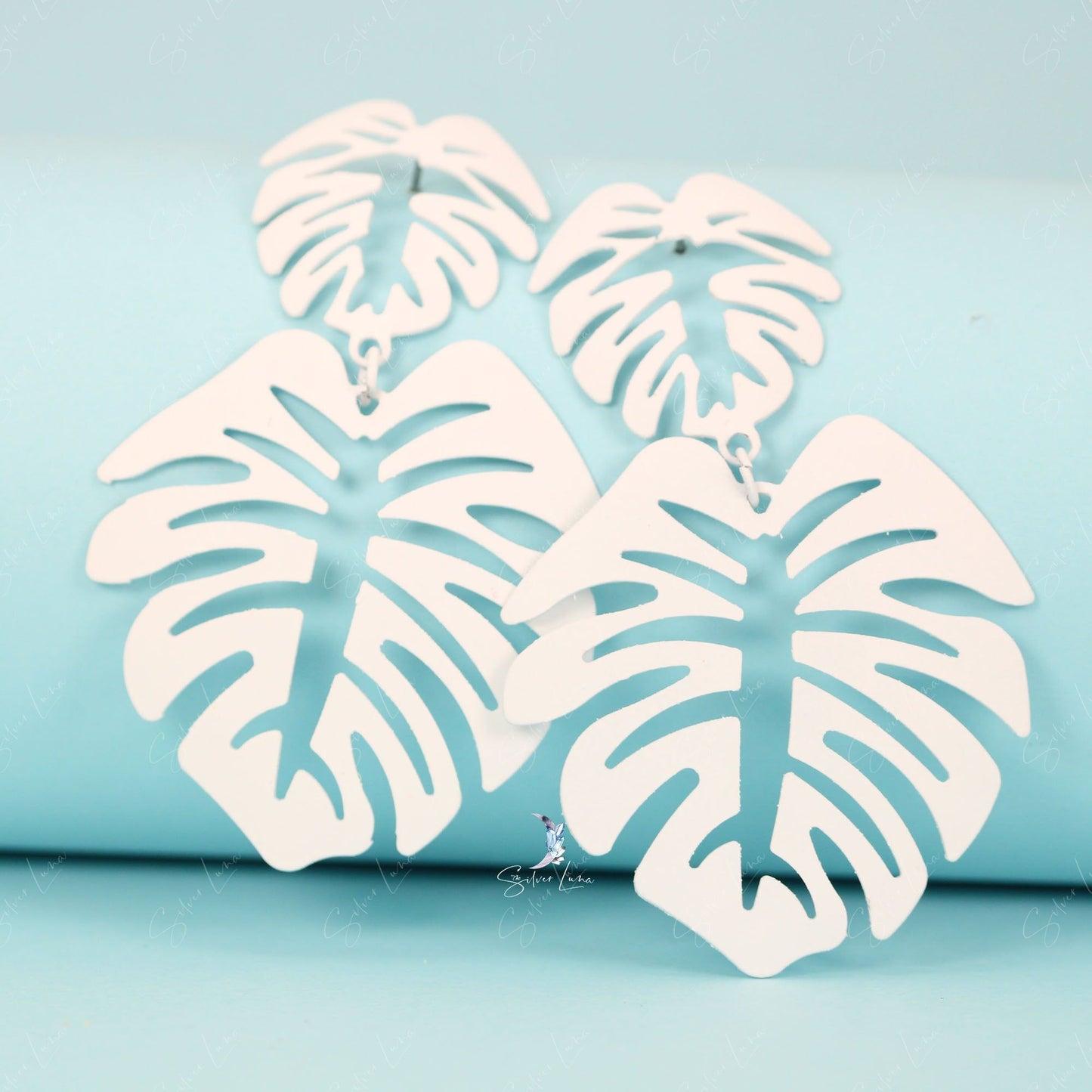 Monstera leaves metal statement dangle drop earrings