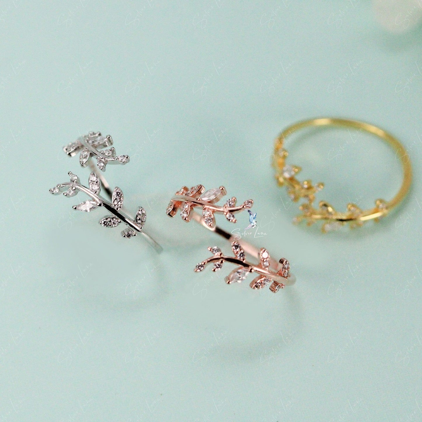 leaves wrap open band ring