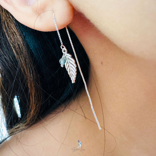 Sterling silver leaf ear threader earrings
