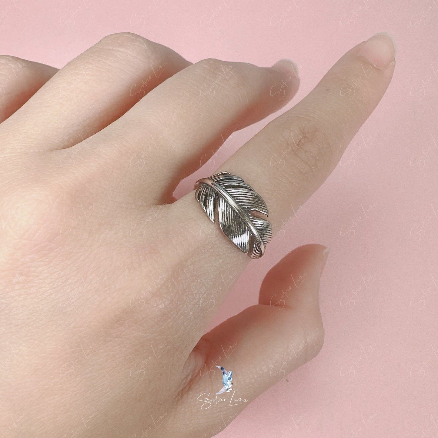feather silver ring