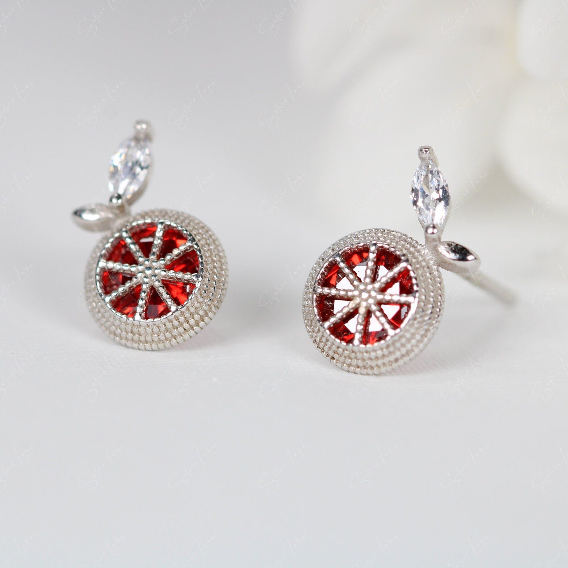 pomegranate silver stud earrings