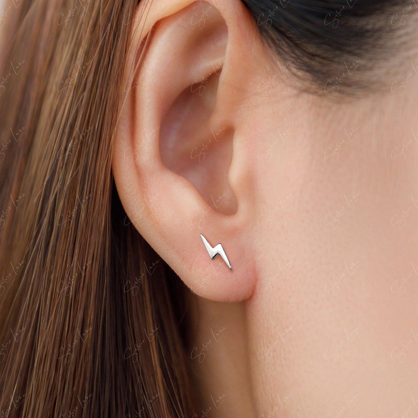Lightning Bolt Sterling Silver Stud Earrings