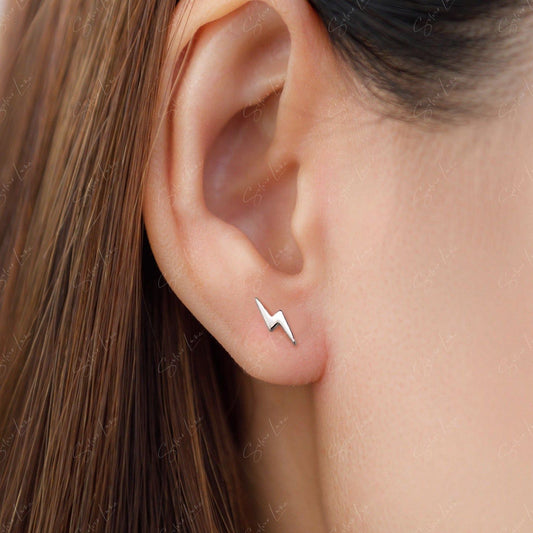 Lightning Bolt Sterling Silver Stud Earrings