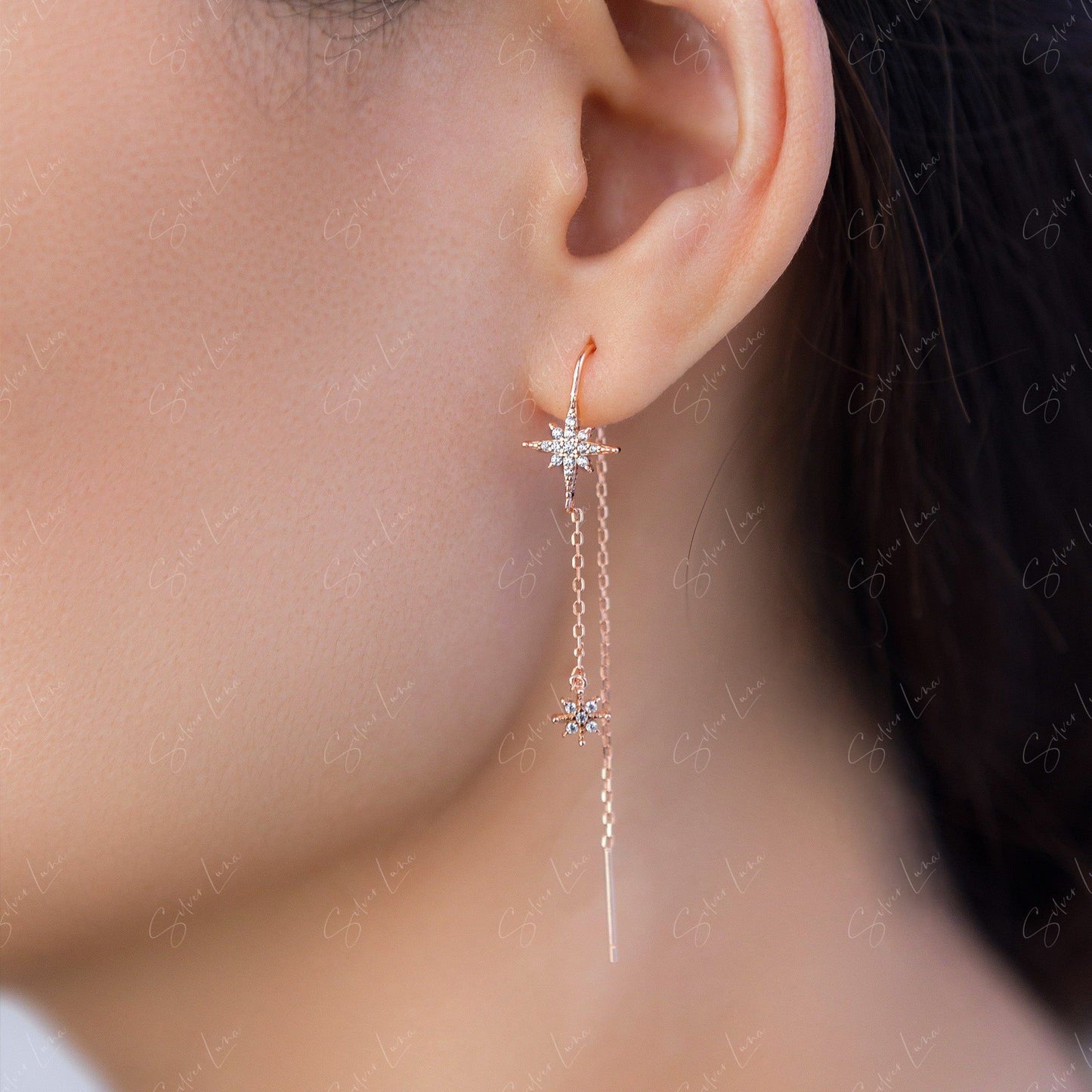 Starburst threaders dangle drop earrings
