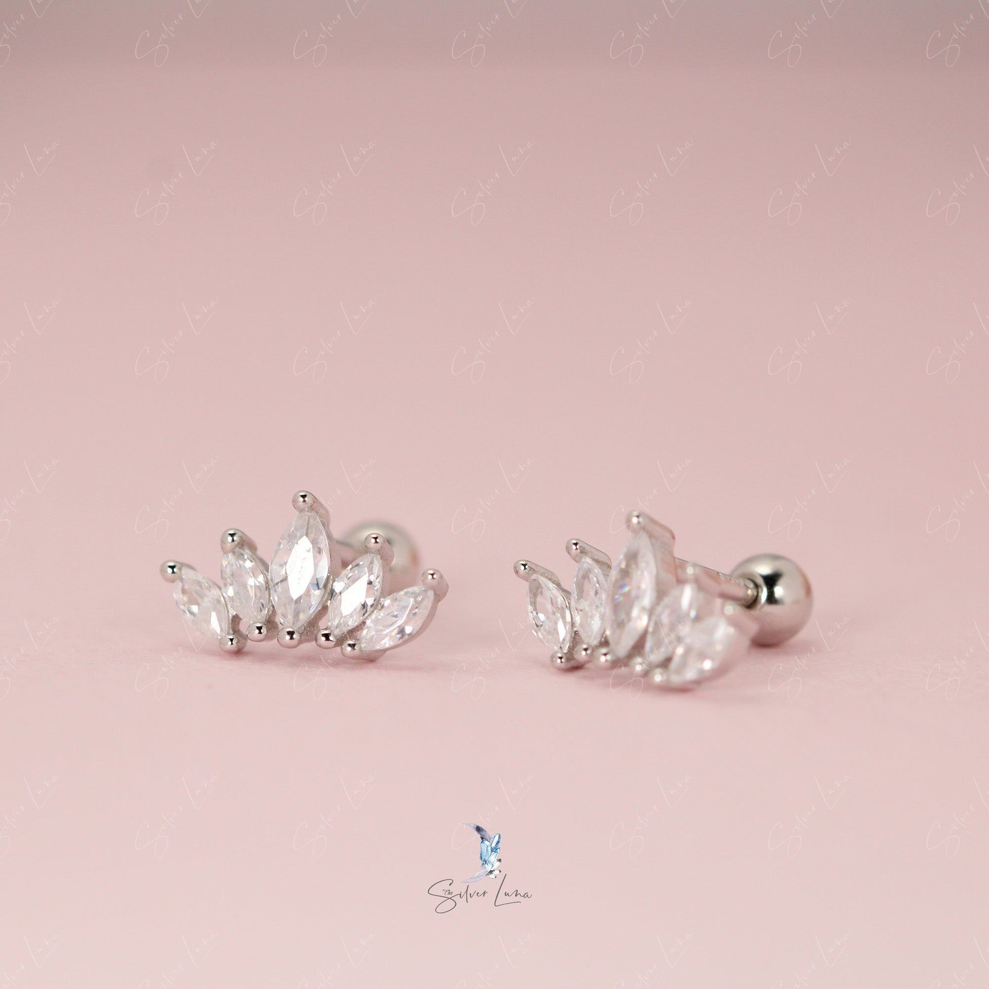 CZ lotus screw back earrings