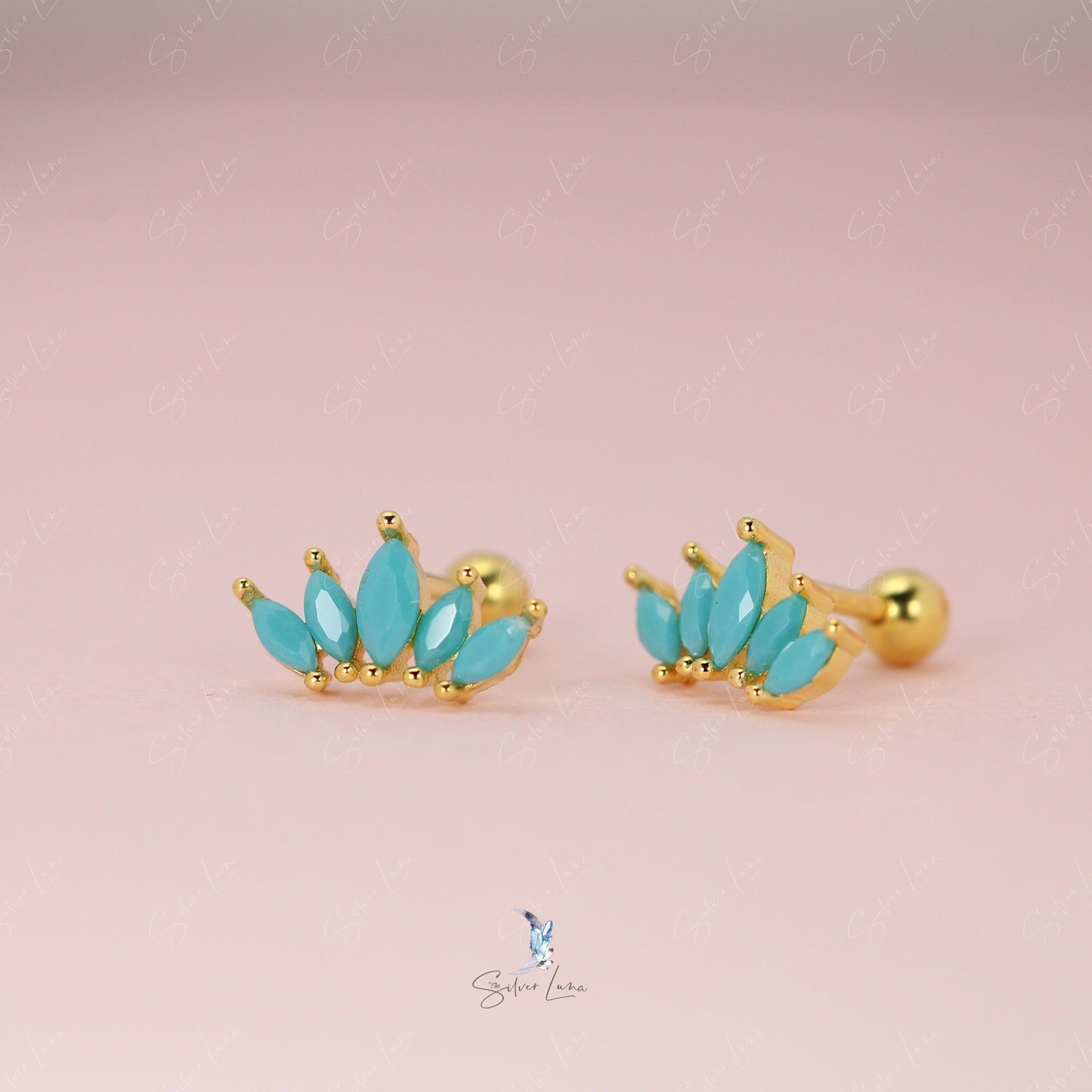 blue flower screw back earrings