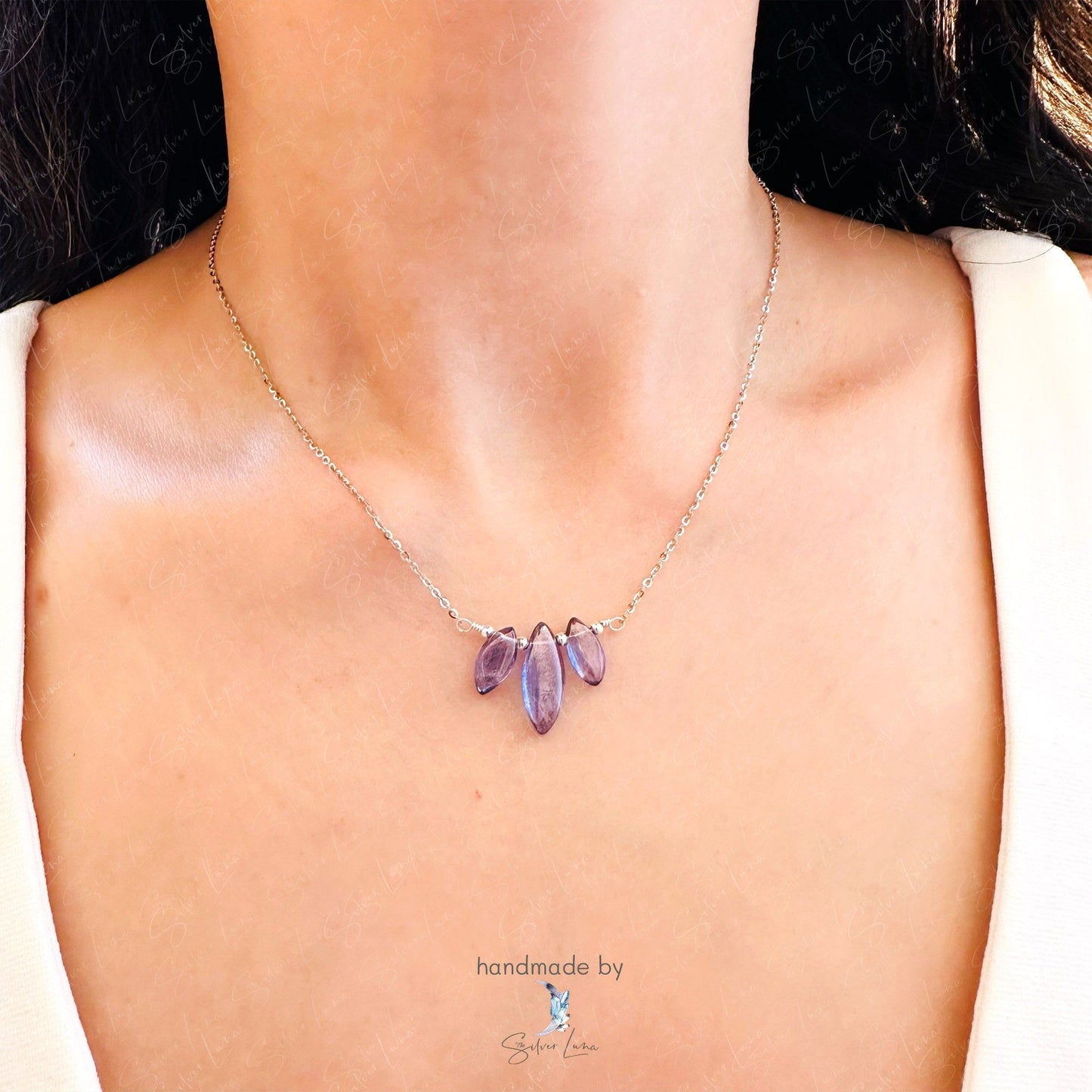Lotus flower blue mystic healing quartz pendant necklace